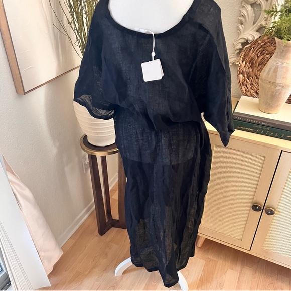 MONDAY SWIMWEAR Black Linen‎ Sorrento Caftan Coverup Size M/L NWT - Picture 3 of 12